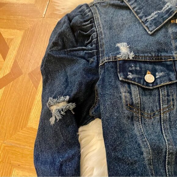 DENIM RIPPED JACKET PUFF SHOULDERS ASO ZARA - Picture 3 of 5